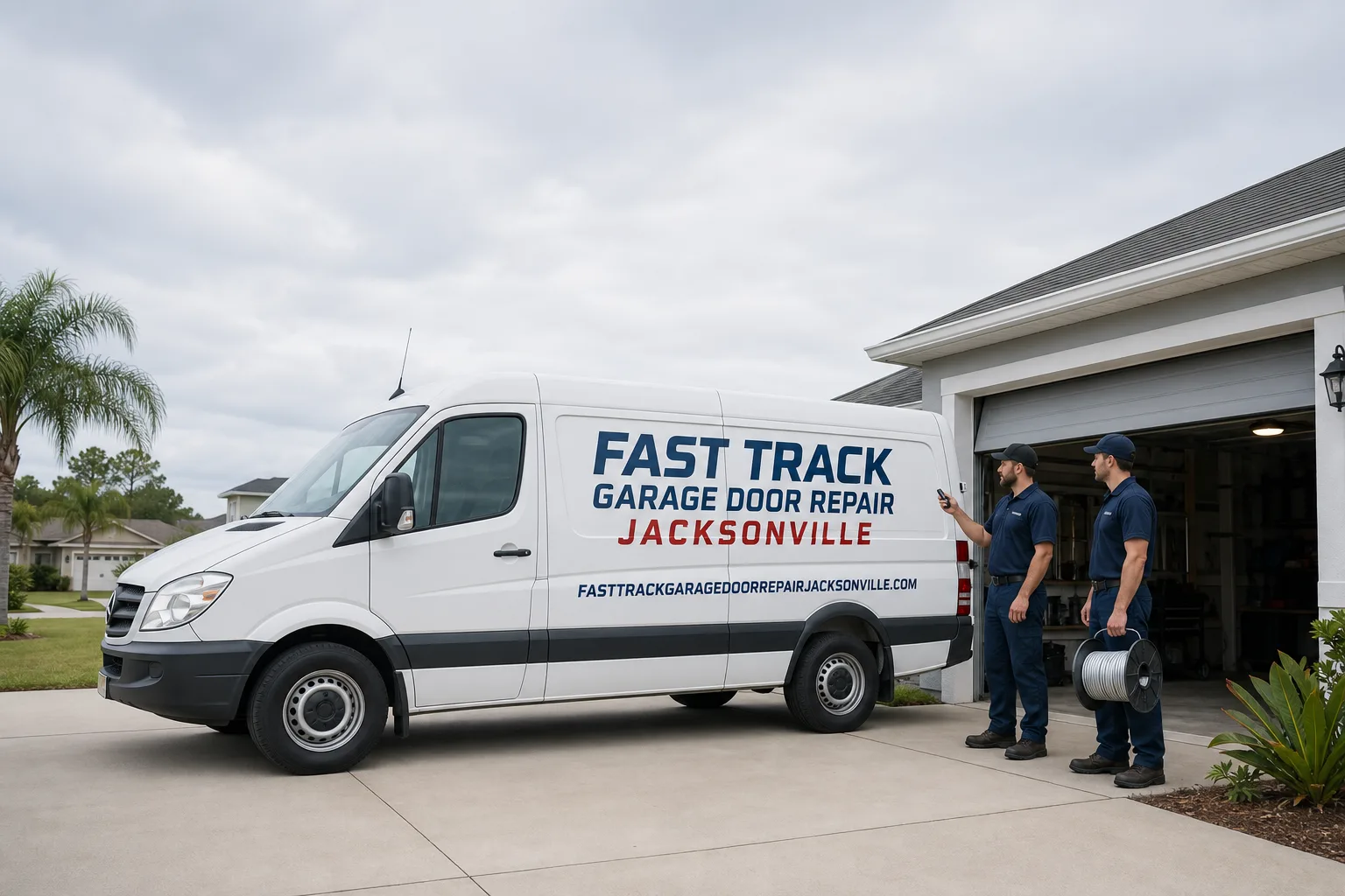 Fast Track Garage Door Repair Jacksonville service vehicle and crew in Jacksonville, FL